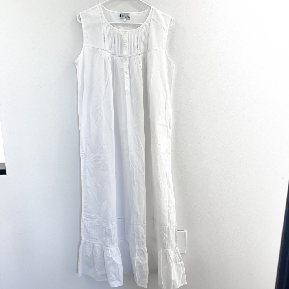 Vintage Cottagecore Victorian 100% Cotton White Lace Nightgown Renaissance M - Picture 2 of 7